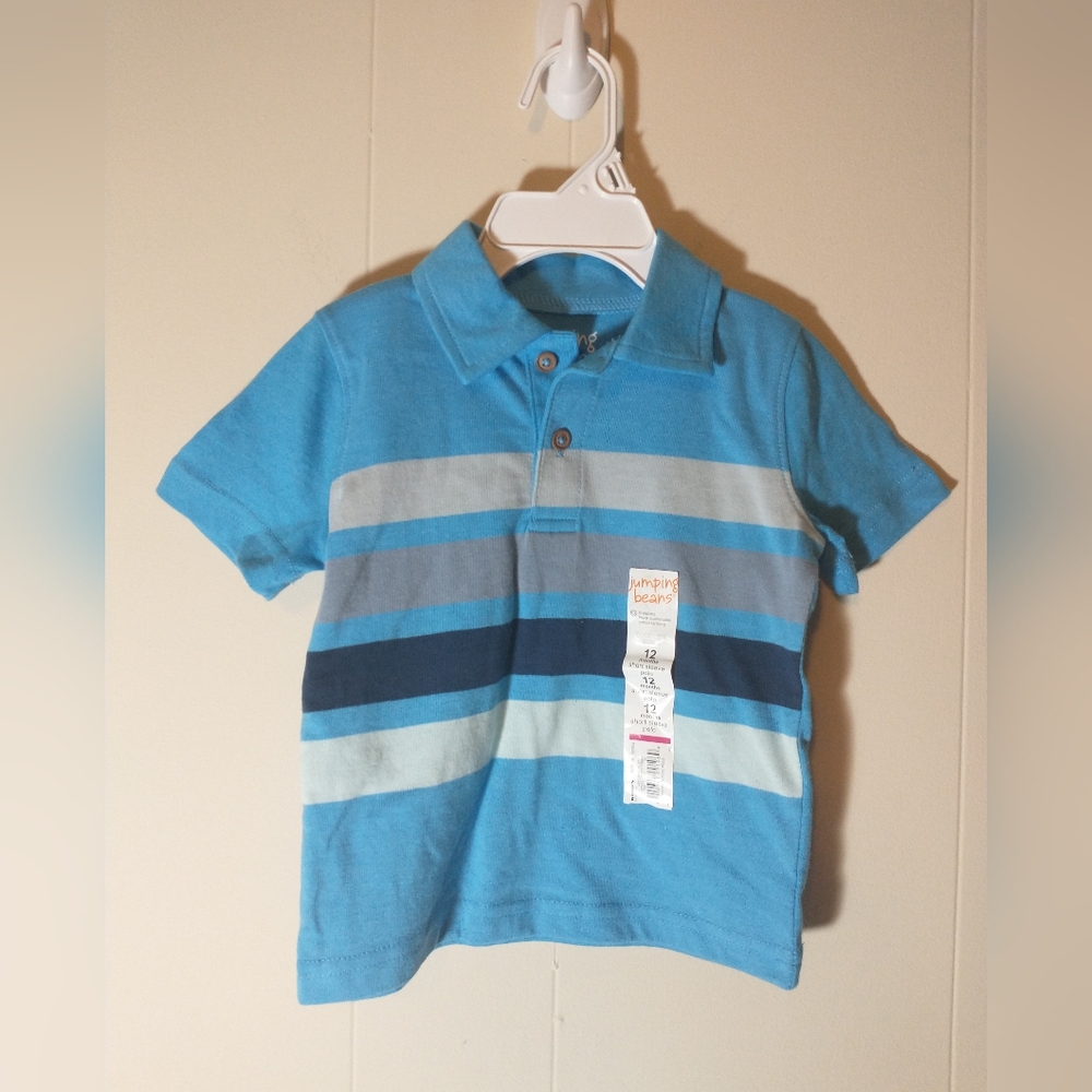 NWT Jumping Beans Short-Sleeved Striped Polo - Size 12mo